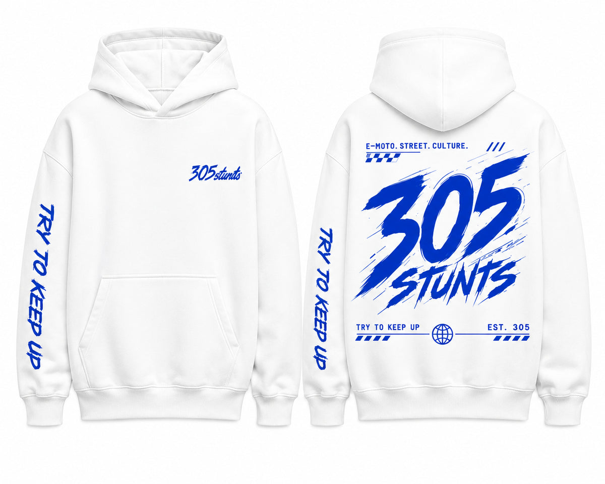 305 Clean Line Hoodie — White / Royal Blue