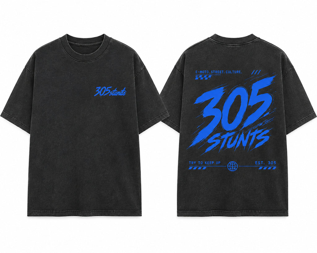 305 Voltage Tee — Washed Charcoal / Electric Blue