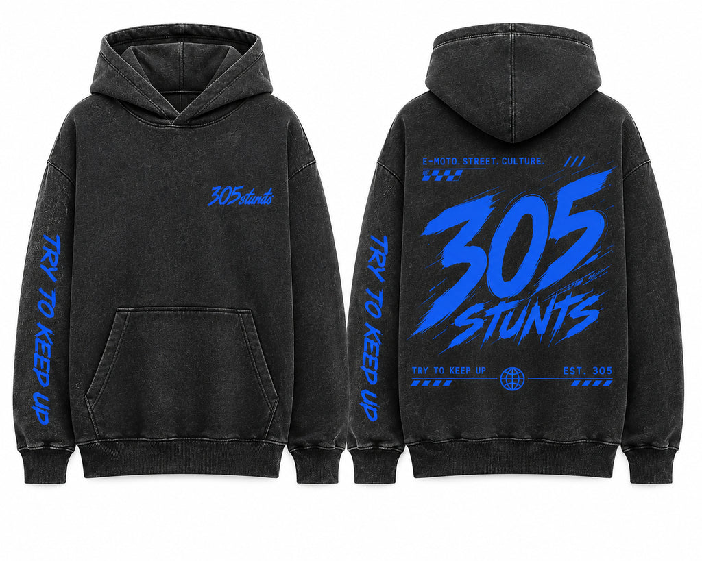 305 Voltage Hoodie — Washed Charcoal / Electric Blue