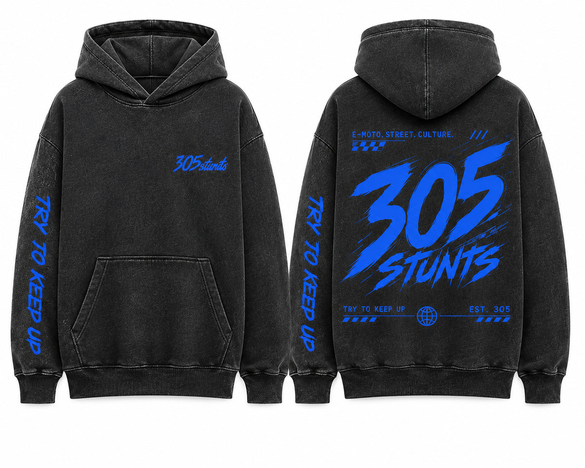 305 Voltage Hoodie — Washed Charcoal / Electric Blue