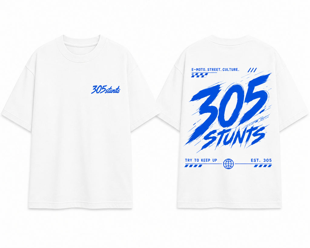 305 Clean Line Tee — White / Royal Blue