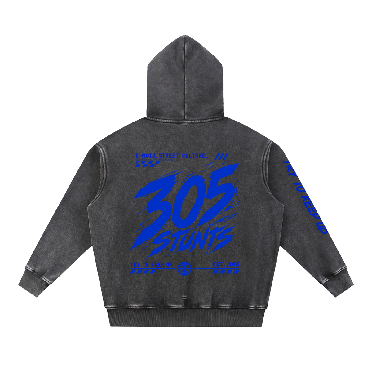 305 Voltage Hoodie — Washed Charcoal / Electric Blue